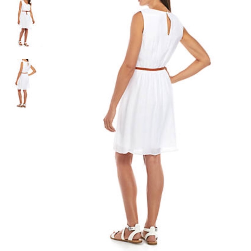 AGB White Gauze Dress w/ Brown Belt - Picture 2 of 3